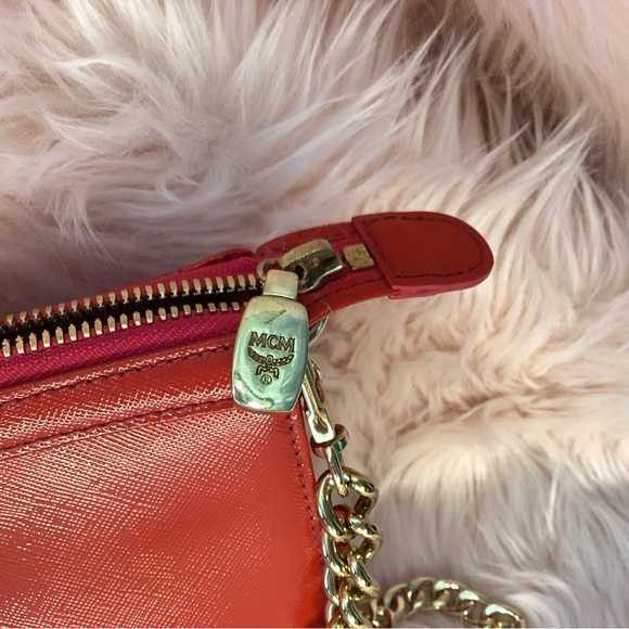 MCM red mini bag with gold chain hand strap and removable crossbody chain strap - Picture 13 of 16